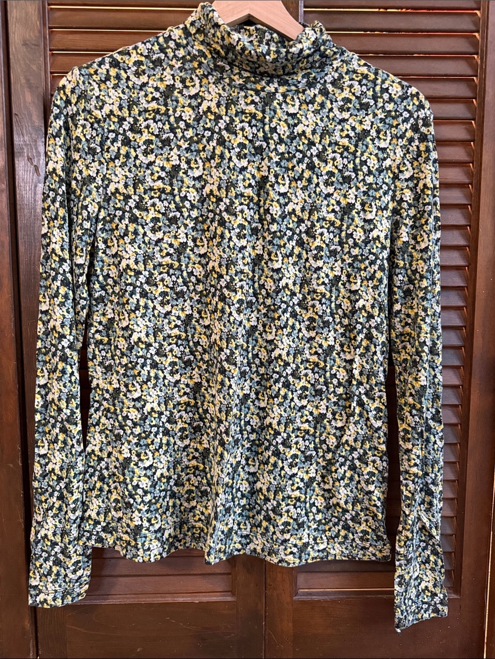 H&M Yellow, Green and White Floral Turtleneck Long-Sleeve Top